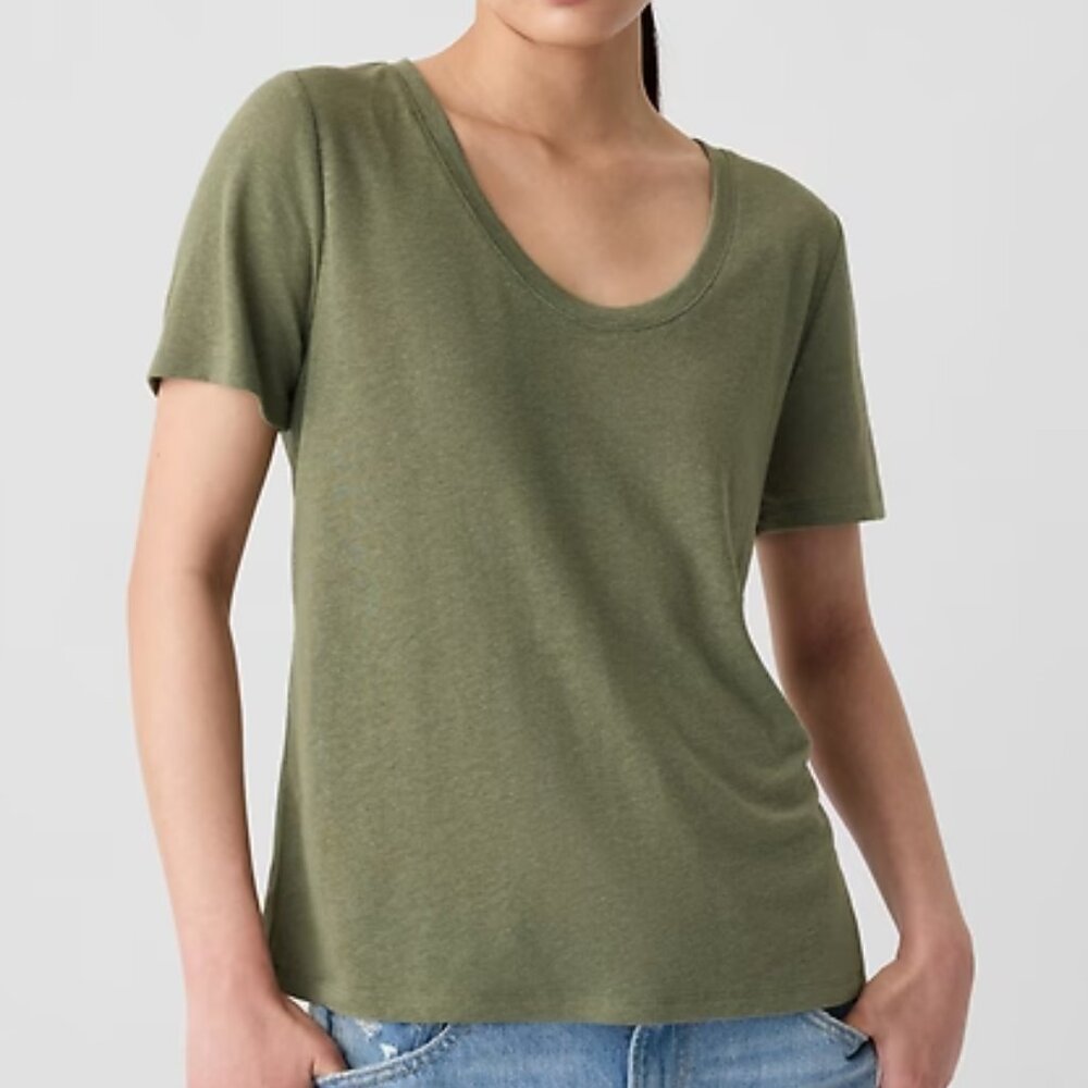 Gap Walden Green Relaxed Linen-Blend Scoopneck T-Shirt/NWT/XL